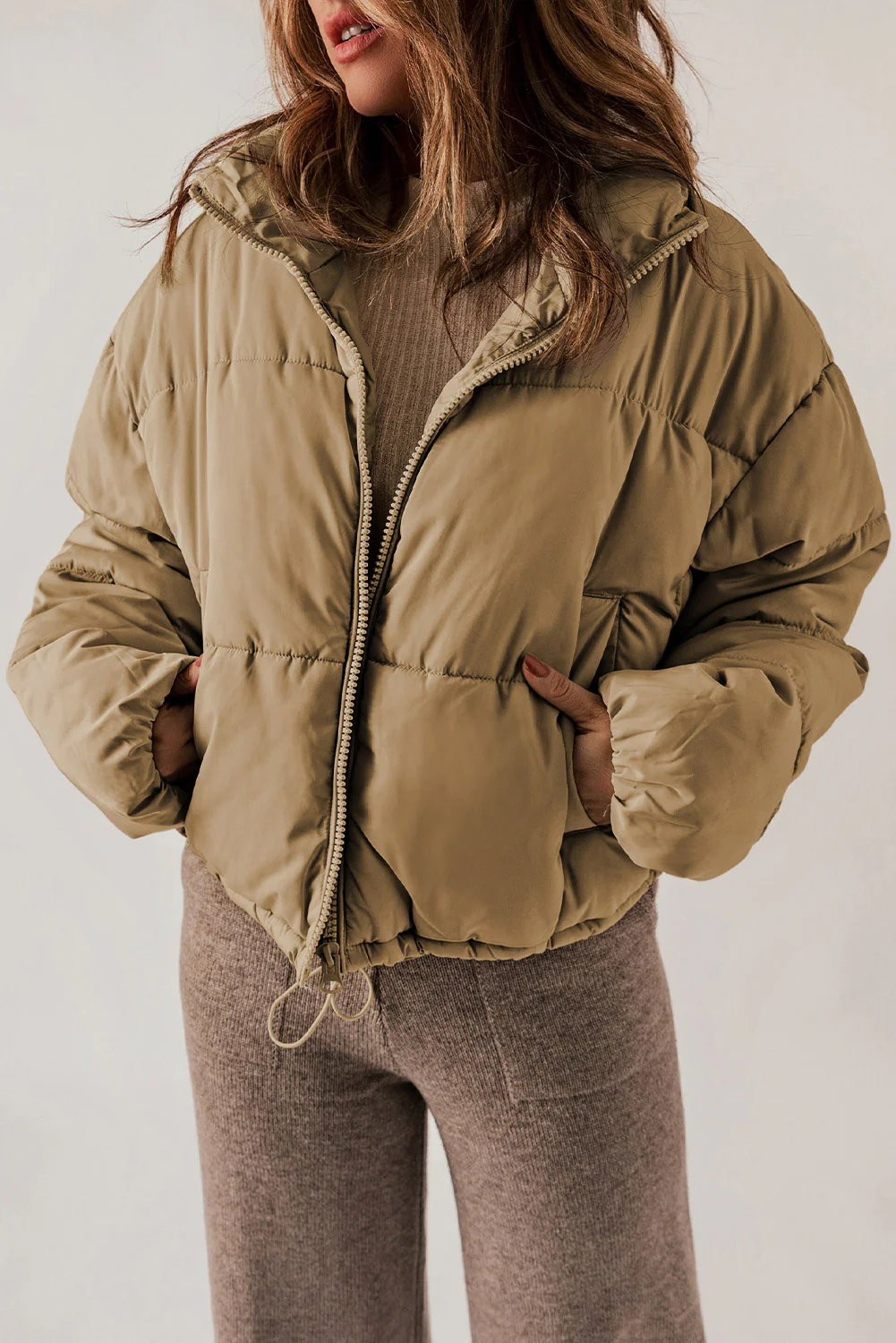 Zip Up Collared Neck Long Sleeve Winter Coat - Image 10