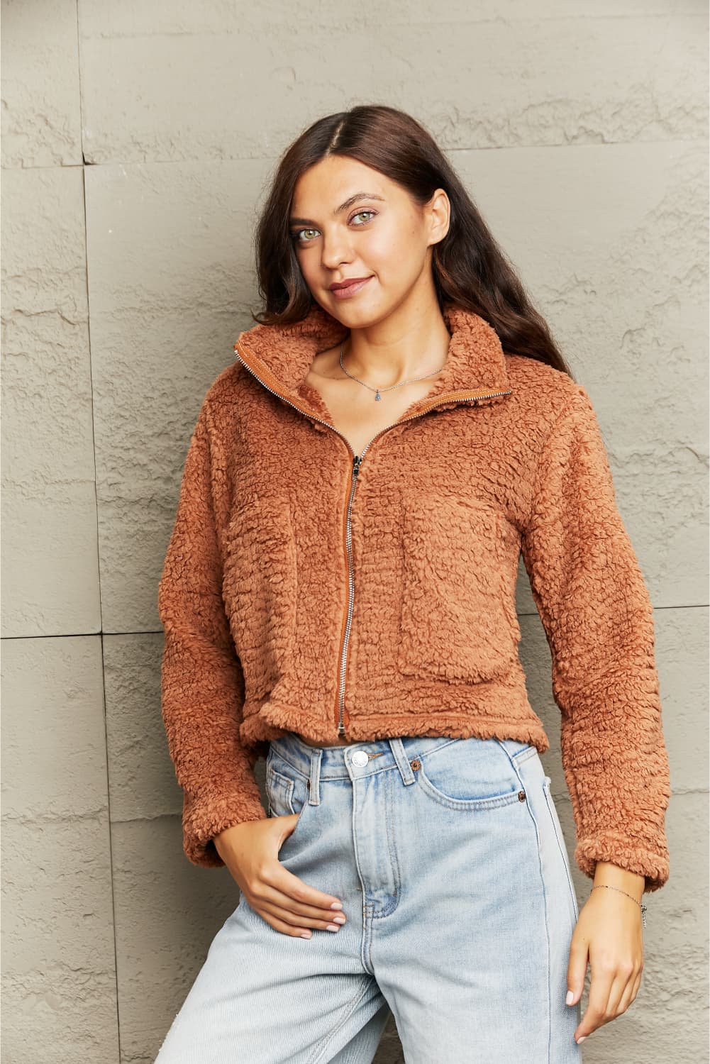 Zip-Up Collared Teddy Jacket - Image 3