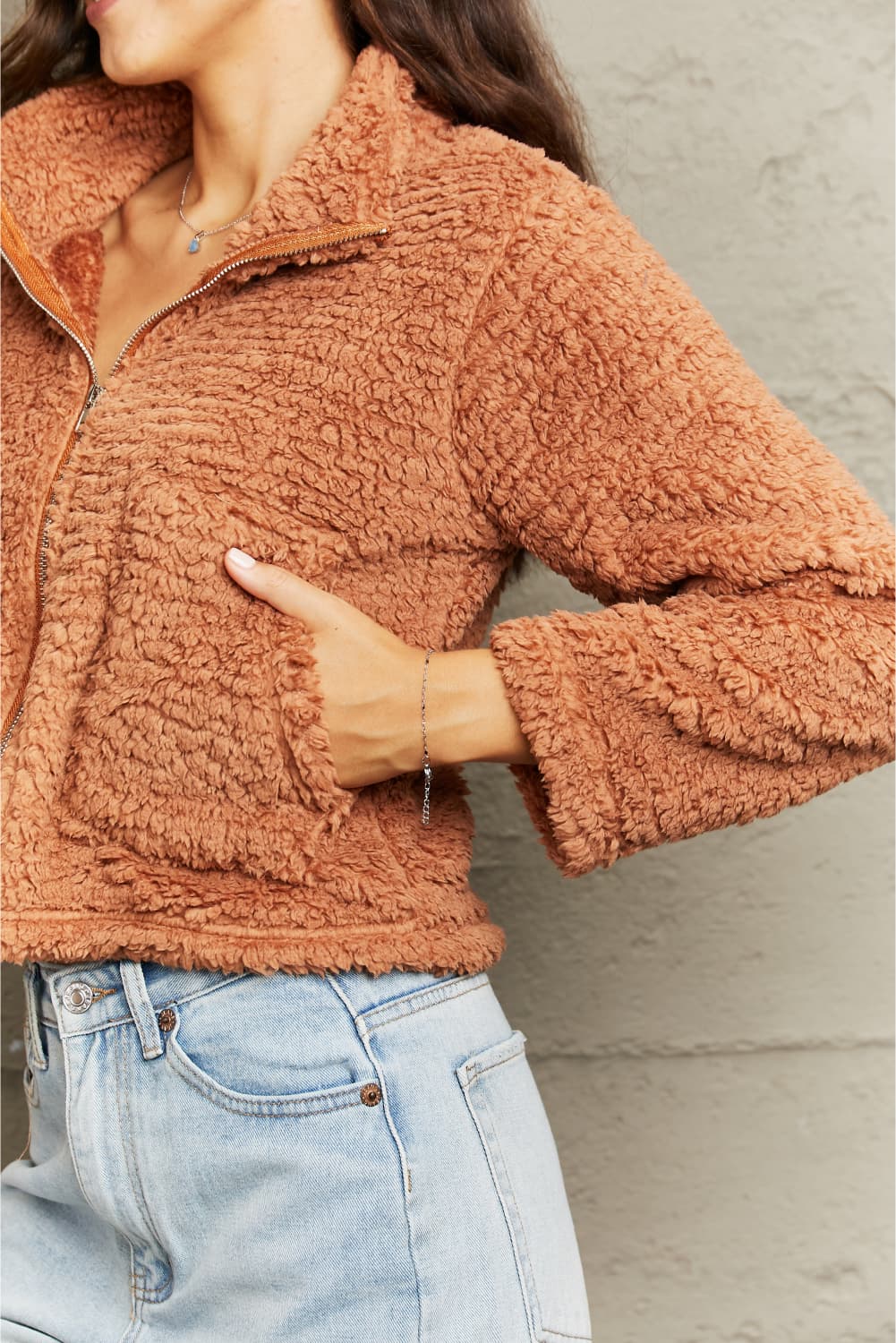 Zip-Up Collared Teddy Jacket - Image 5