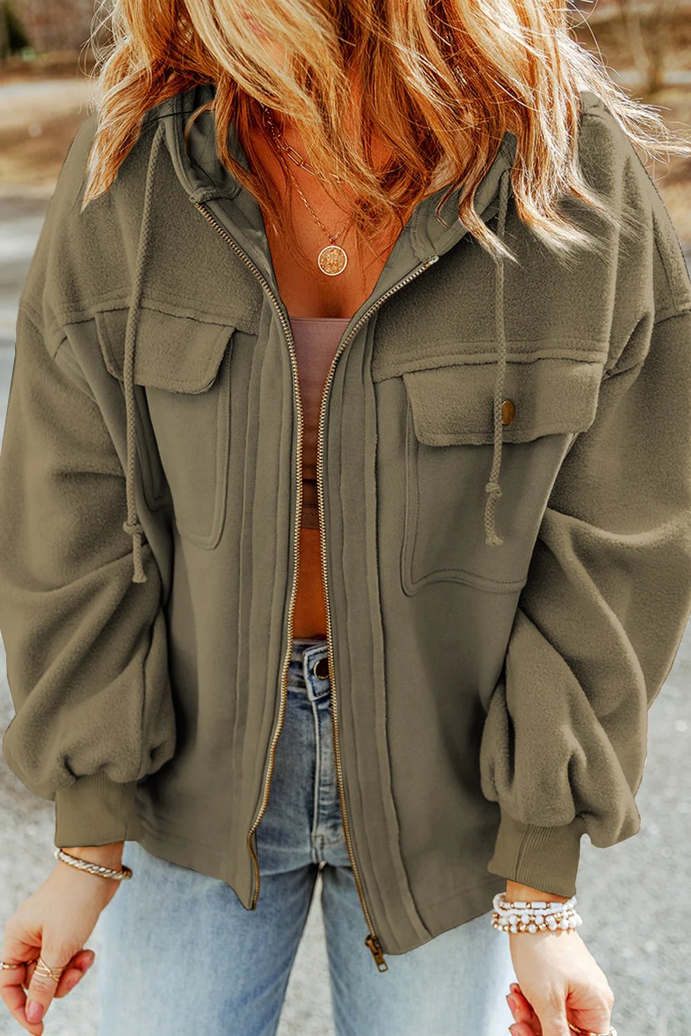 Zip-Up Drawstring Hooded Jacket - Image 14