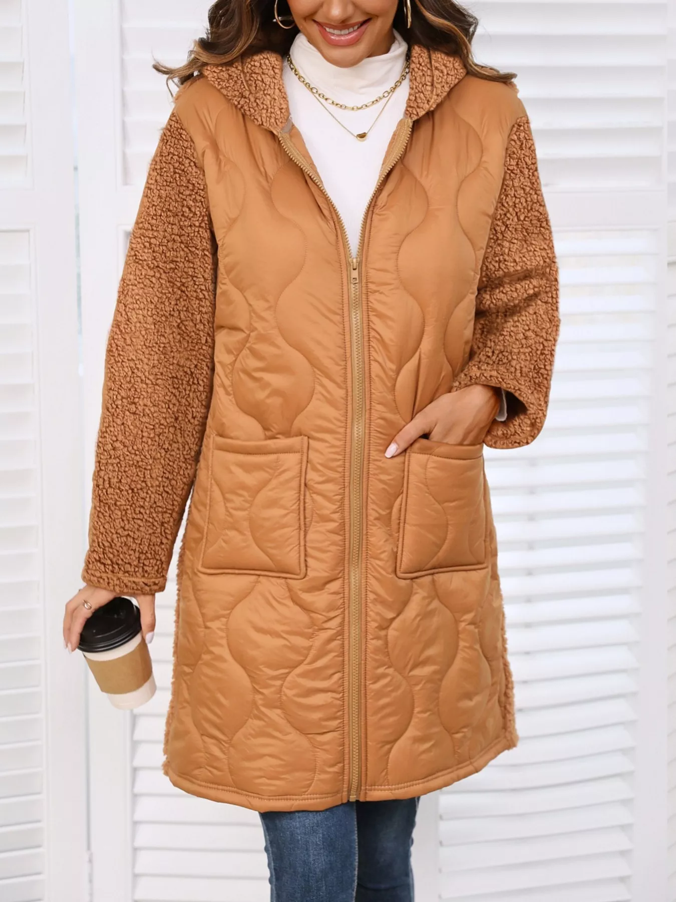 Zip Up Long Sleeve Hooded Outerwear - Image 4