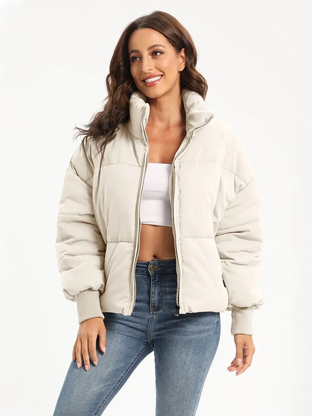 Zip Up Turtleneck Long Sleeve Puffer Jacket - Image 4
