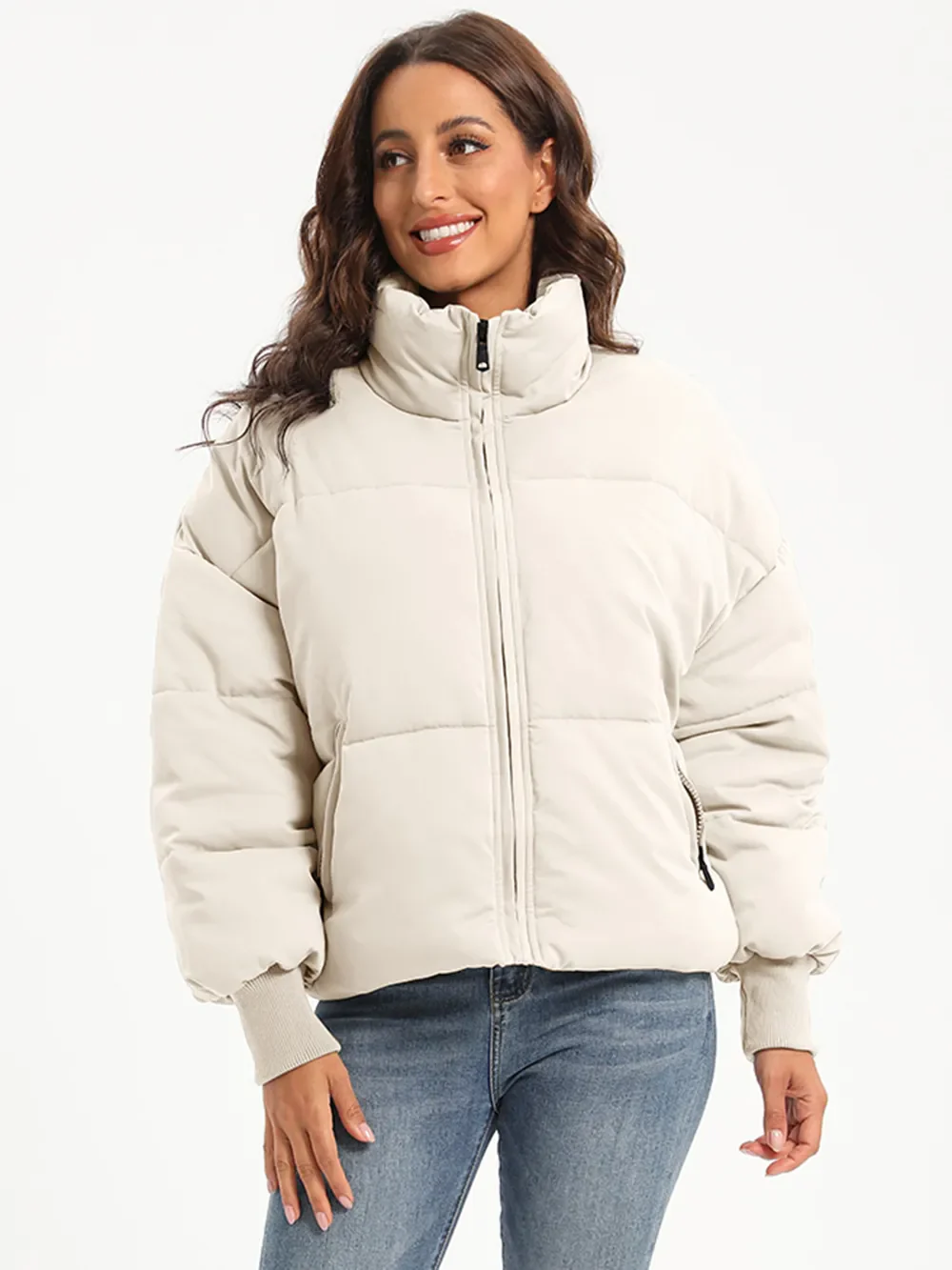 Zip Up Turtleneck Long Sleeve Puffer Jacket - Image 5