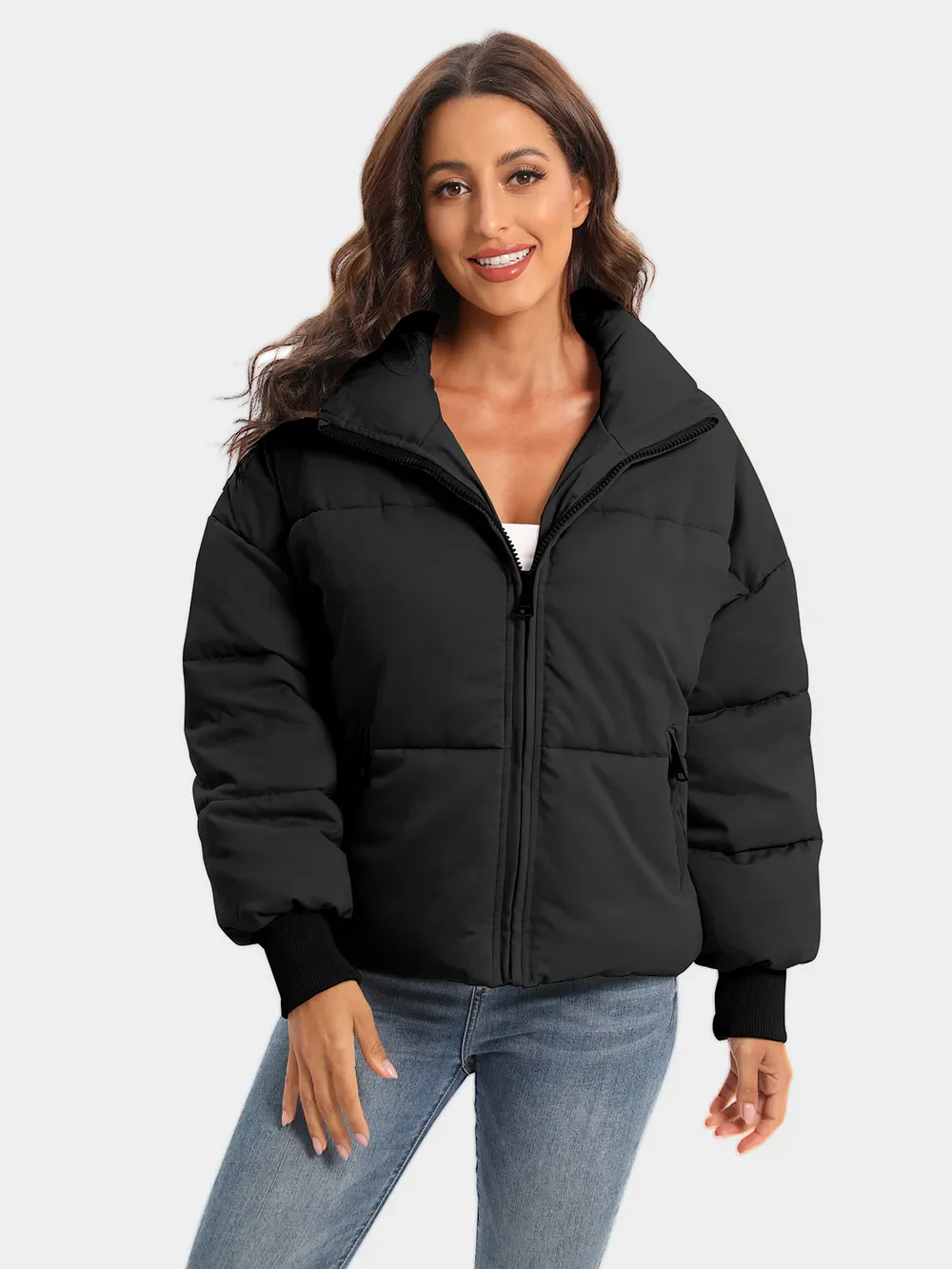 Zip Up Turtleneck Long Sleeve Puffer Jacket - Image 7