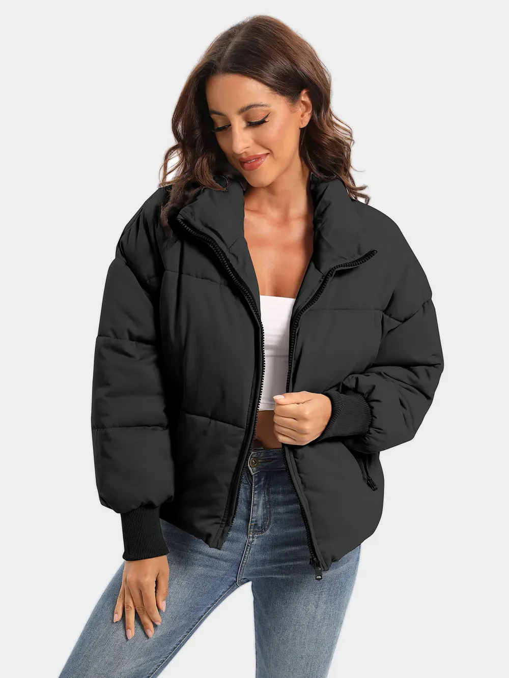 Zip Up Turtleneck Long Sleeve Puffer Jacket - Image 8
