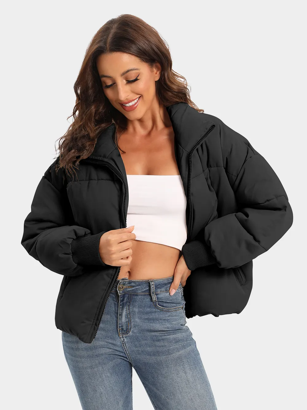 Zip Up Turtleneck Long Sleeve Puffer Jacket - Image 9